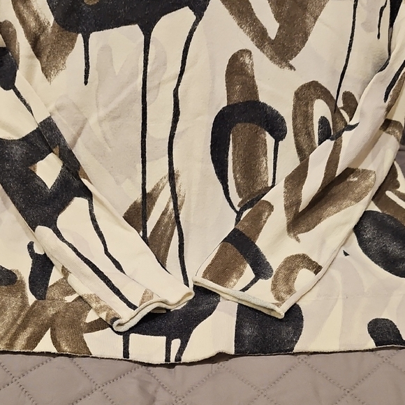 Lisa Todd Abstract "Love" Cream and Black Long Sleeve Cotton/Cashmere Sweater - Picture 16 of 16